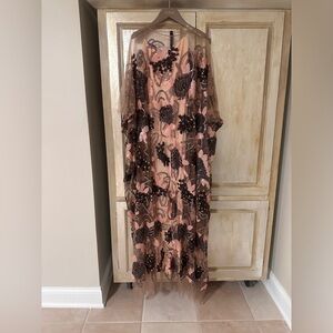 Evening mesh dress Cape style sequences applied